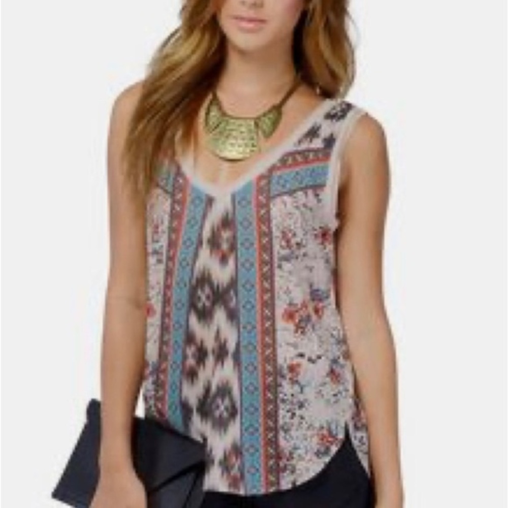 Buckle Eyelash Couture earthy boho print racerback tank blouse size medium